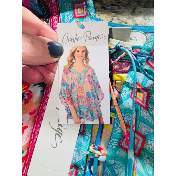 NWT Charlie Paige Multicolor Floral Boho Tunic Kaftan Top One Size 100% Viscose - Picture 10 of 11